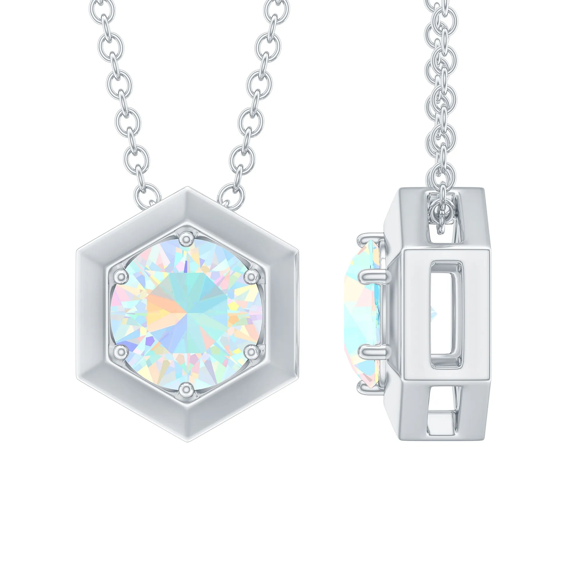 0.75 CT Ethiopian Opal Solitaire Hexagon Pendant Necklace