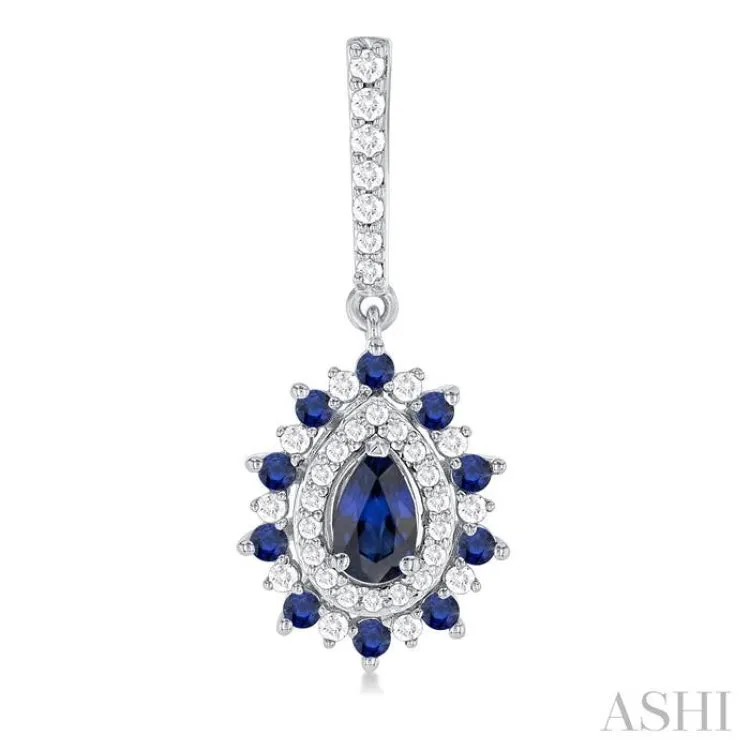 1/3 ctw 5X3MM & 1.45MM Sapphire and Round Cut Diamond Precious Earring in 14K White Gold