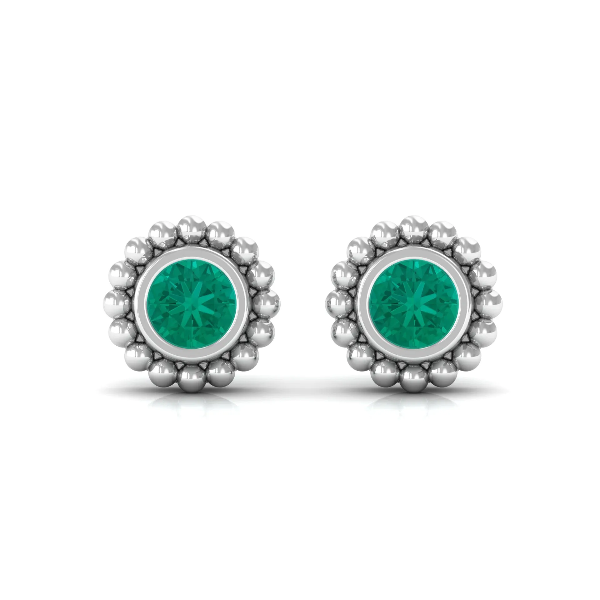 1/4 CT Gold Beaded Bezel Set Emerald Stud Earrings