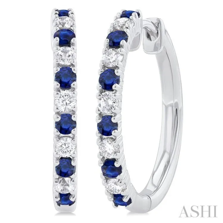 1/4 ctw Petite 1.80 MM Sapphire and Round Cut Diamond Precious Fashion Huggies in 10K White Gold