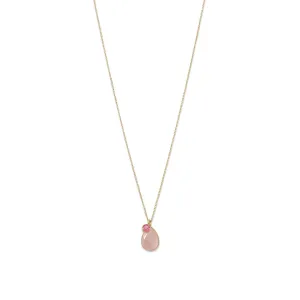 14 Karat Gold Rose Quartz and Pink Hydro Glass Necklace