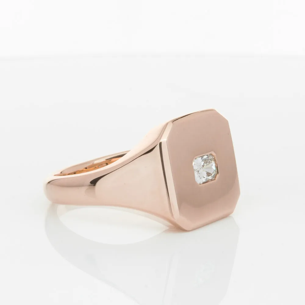 14ct Rose Gold Diamond Mens Signet Ring