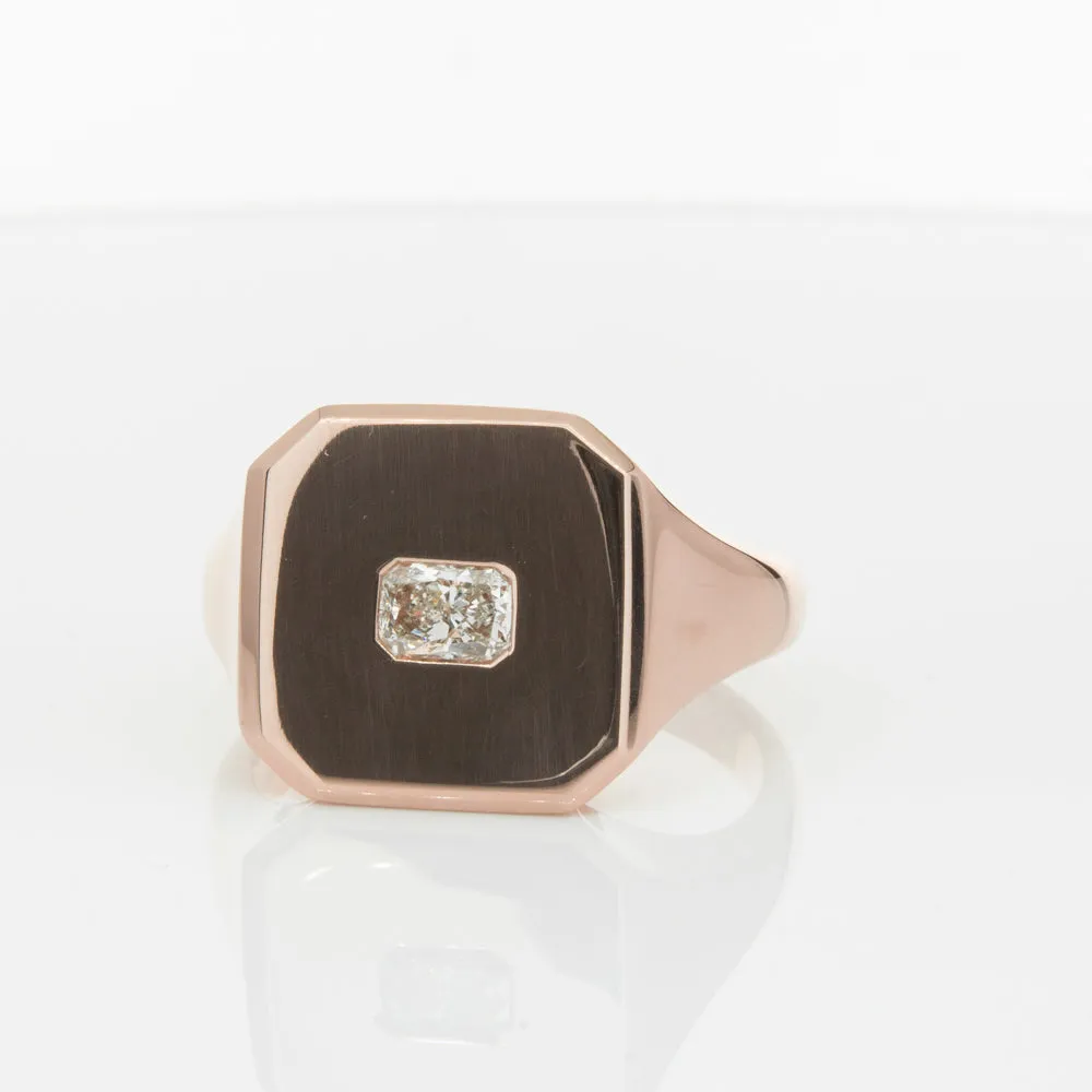 14ct Rose Gold Diamond Mens Signet Ring