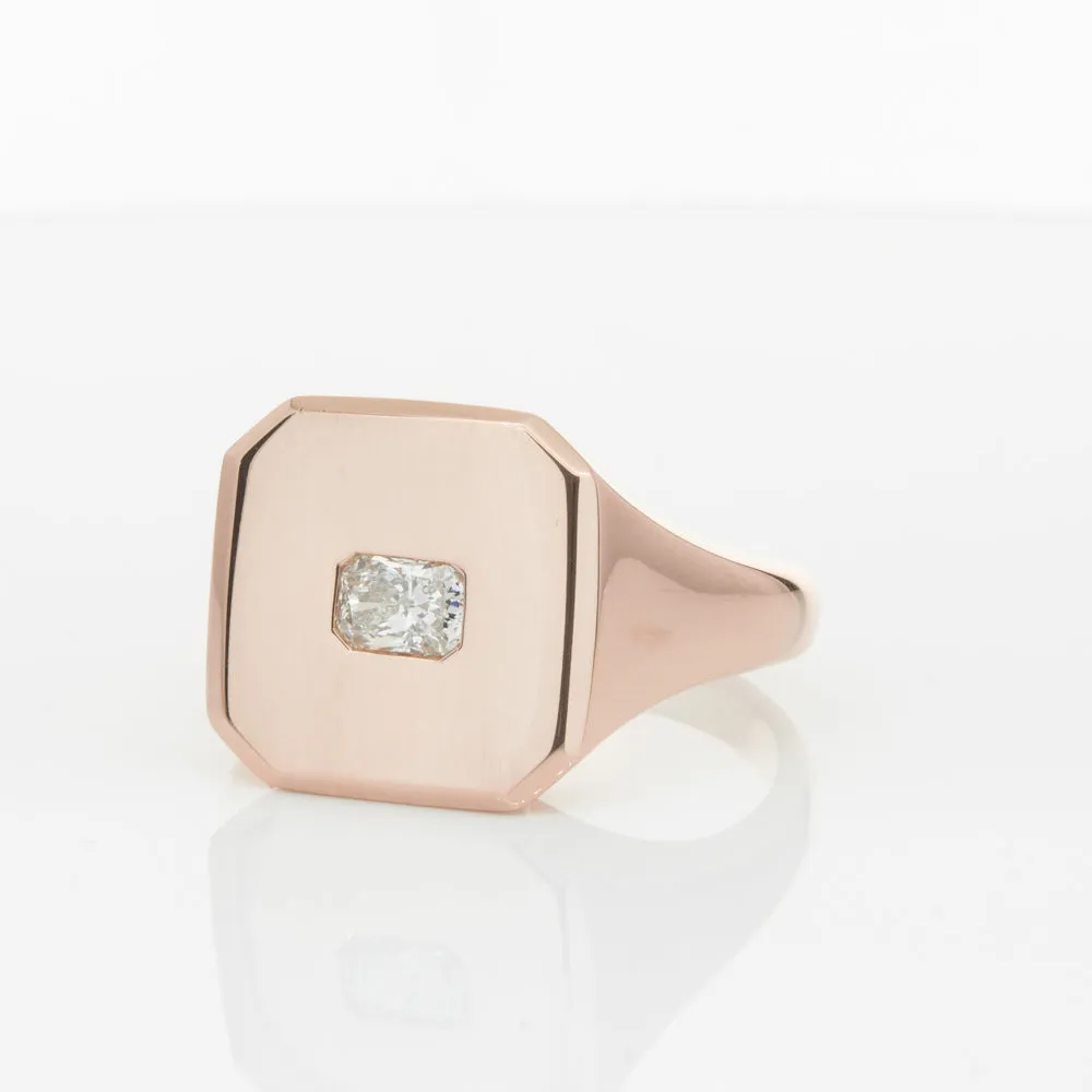 14ct Rose Gold Diamond Mens Signet Ring