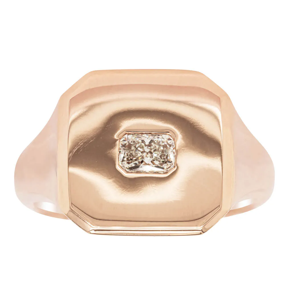 14ct Rose Gold Diamond Mens Signet Ring