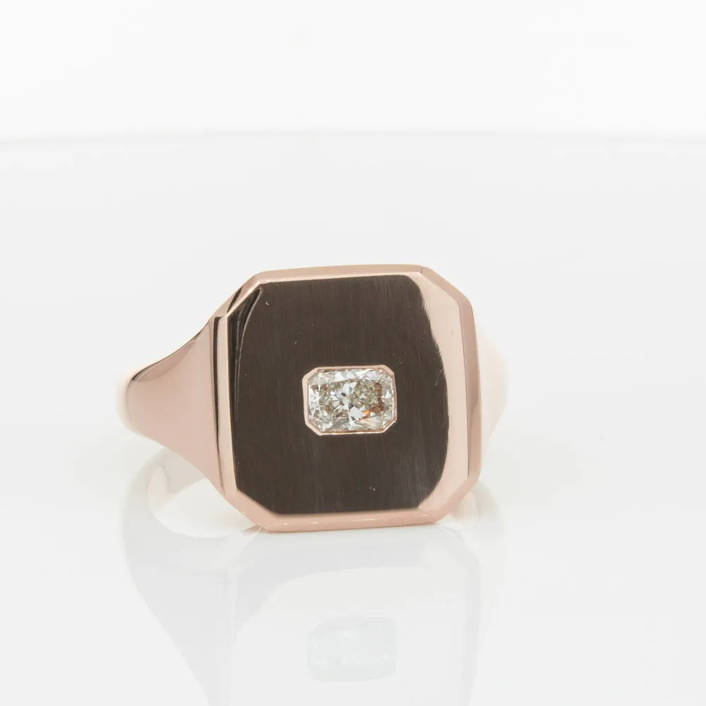 14ct Rose Gold Diamond Mens Signet Ring