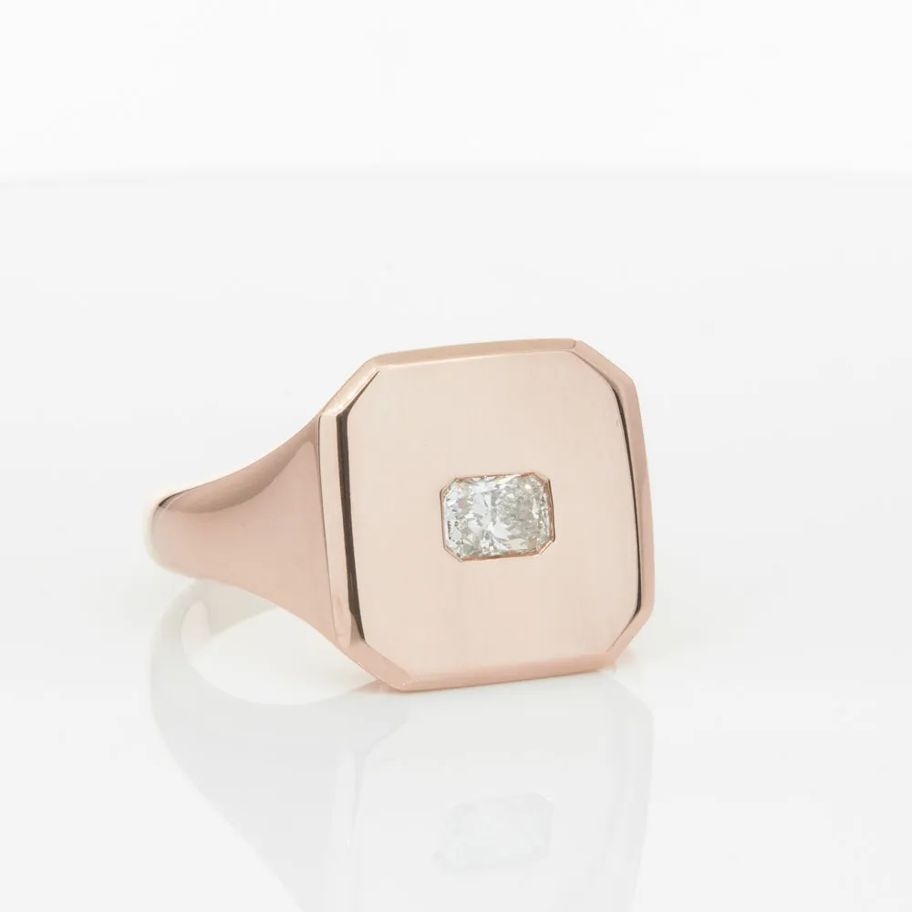 14ct Rose Gold Diamond Mens Signet Ring