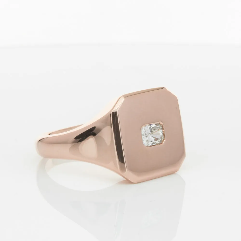 14ct Rose Gold Diamond Mens Signet Ring