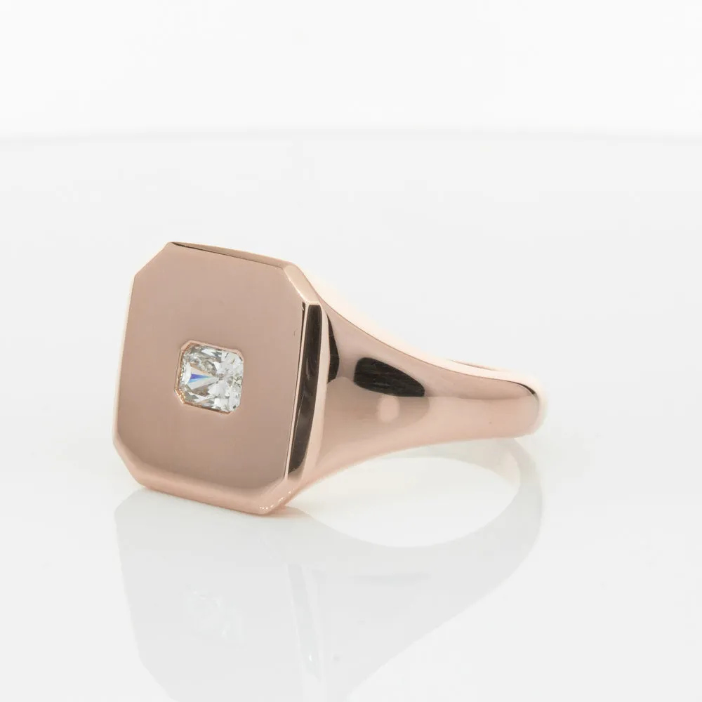 14ct Rose Gold Diamond Mens Signet Ring