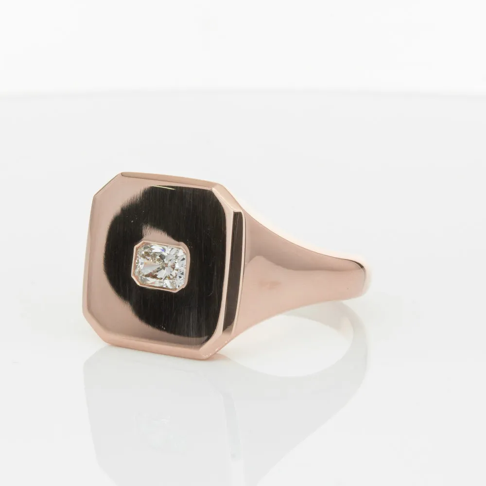 14ct Rose Gold Diamond Mens Signet Ring