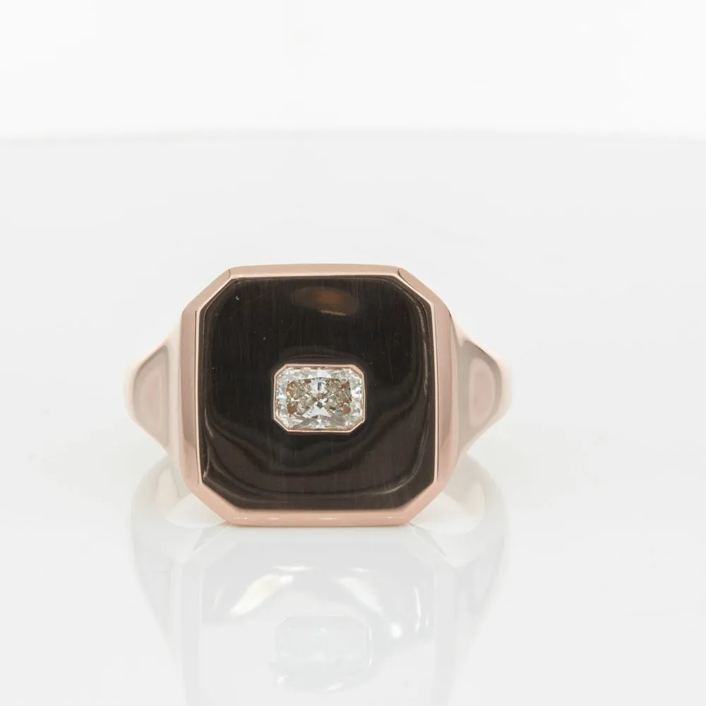 14ct Rose Gold Diamond Mens Signet Ring