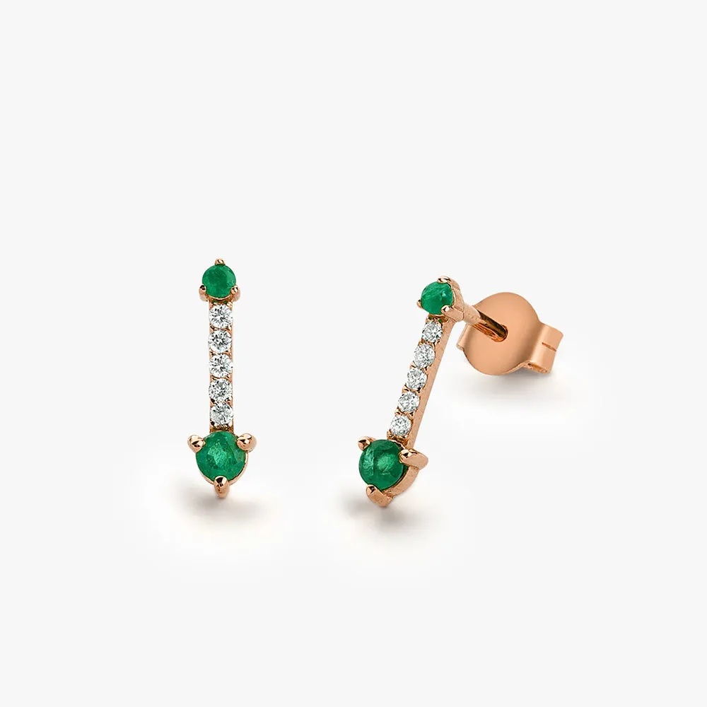 14K Gold Round Emerald and Diamond Earrings