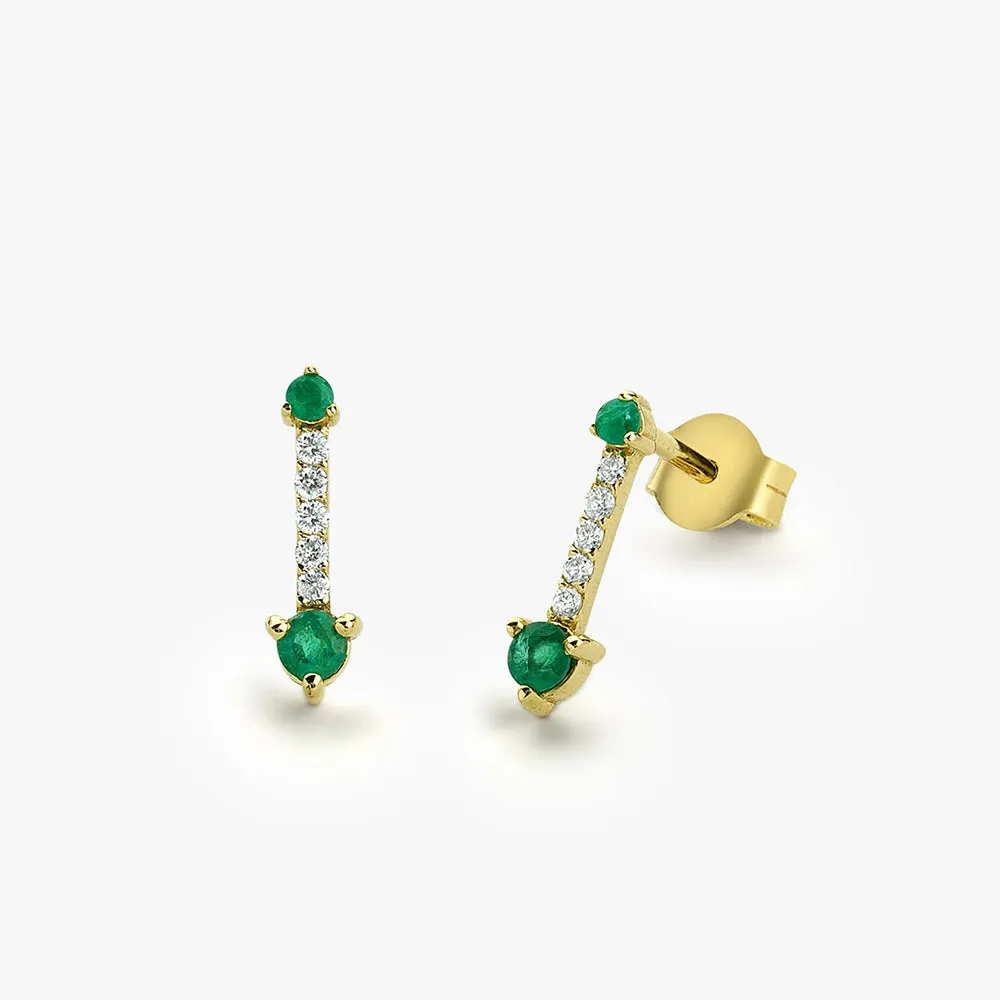 14K Gold Round Emerald and Diamond Earrings