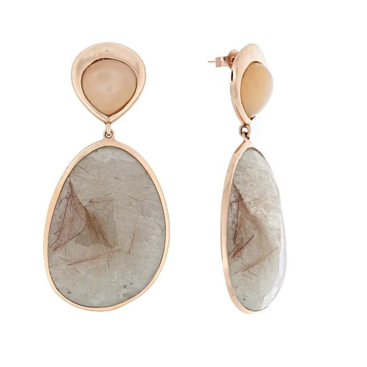 14k Rose Gold Rutilated Moonstone Earrings