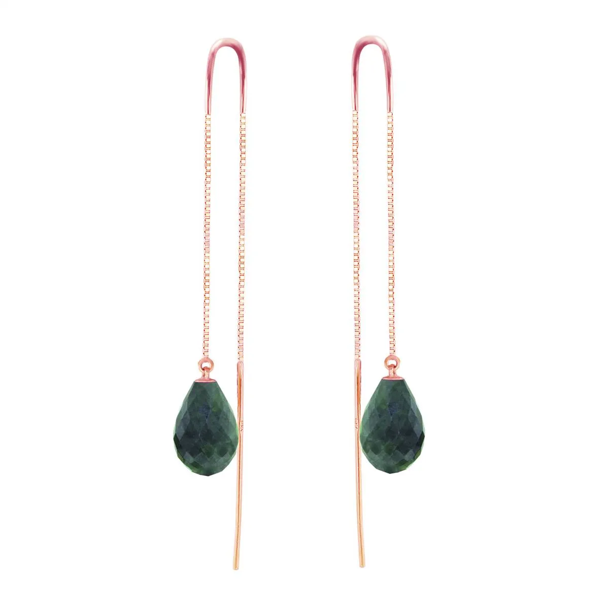 14K Solid Rose Gold Threaded Dangles Earrings w/ Emeralds