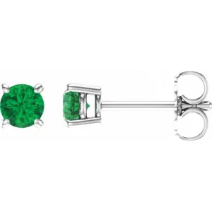 14K White 2.5 mm Lab-Grown Emerald Stud Earrings