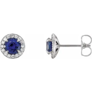 14K White 3.5 mm Lab-Grown Blue Sapphire & 1/8 CTW Natural Diamond Earrings