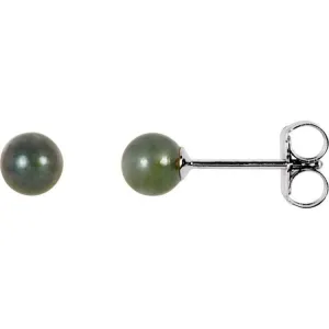 14K White 4 mm Cultured Black Akoya Pearl Earrings