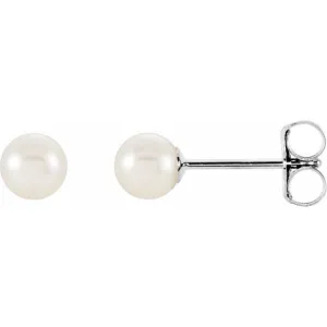 14K White 4 mm Cultured White Akoya Pearl Earrings