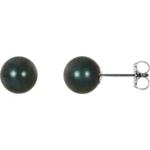 14K White 7 mm Black Akoya Cultured Pearl Earrings