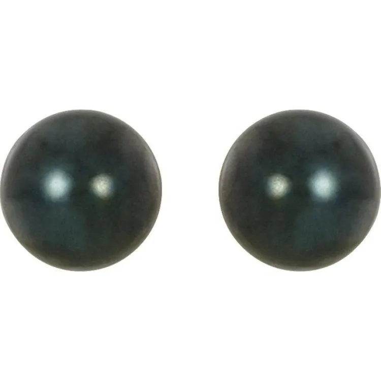 14K White 7 mm Black Akoya Cultured Pearl Earrings