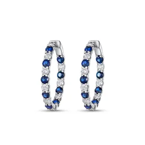 14K White Gold Sapphire and Diamond Hoop Earrings