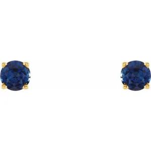 14K Yellow 4 mm Lab-Grown Blue Sapphire Stud Earrings