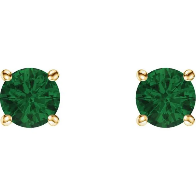 14K Yellow 5 mm Lab-Grown Emerald Stud Earrings