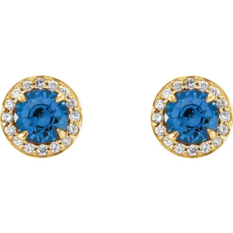 14K Yellow 5 mm Natural Blue Sapphire & 1/8 CTW Natural Diamond Earrings