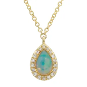 14k Yellow Gold Diamond & Opal Pear Necklace