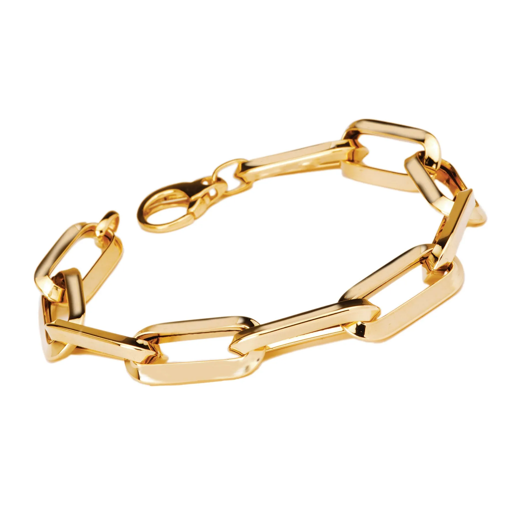 14K Yellow Gold Hollow Flexible Beveled Link Chain Bracelet