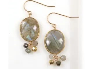 14K Yellow Gold Labradorite Cluster Earrings