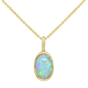 14K Yellow Gold Oval Australian Opal Necklace