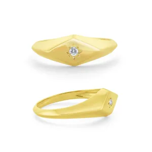 14k Yellow Gold Signet Style Ring w/ Diamond Star (I6561)