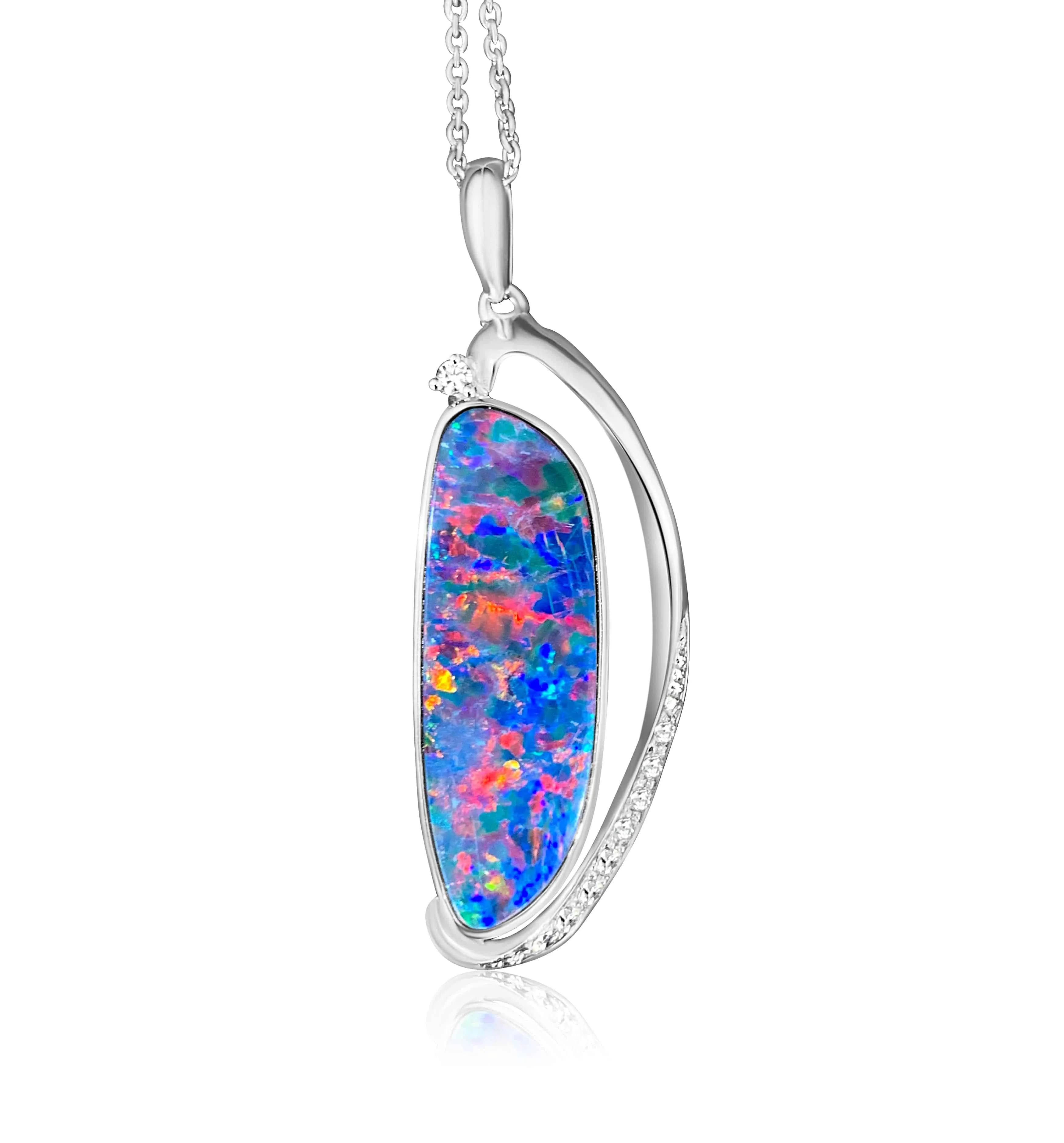 14kt White Gold Opal and diamond pendant