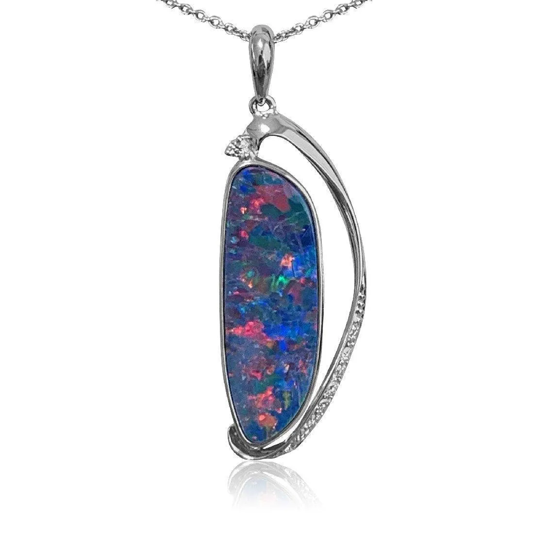 14kt White Gold Opal and diamond pendant