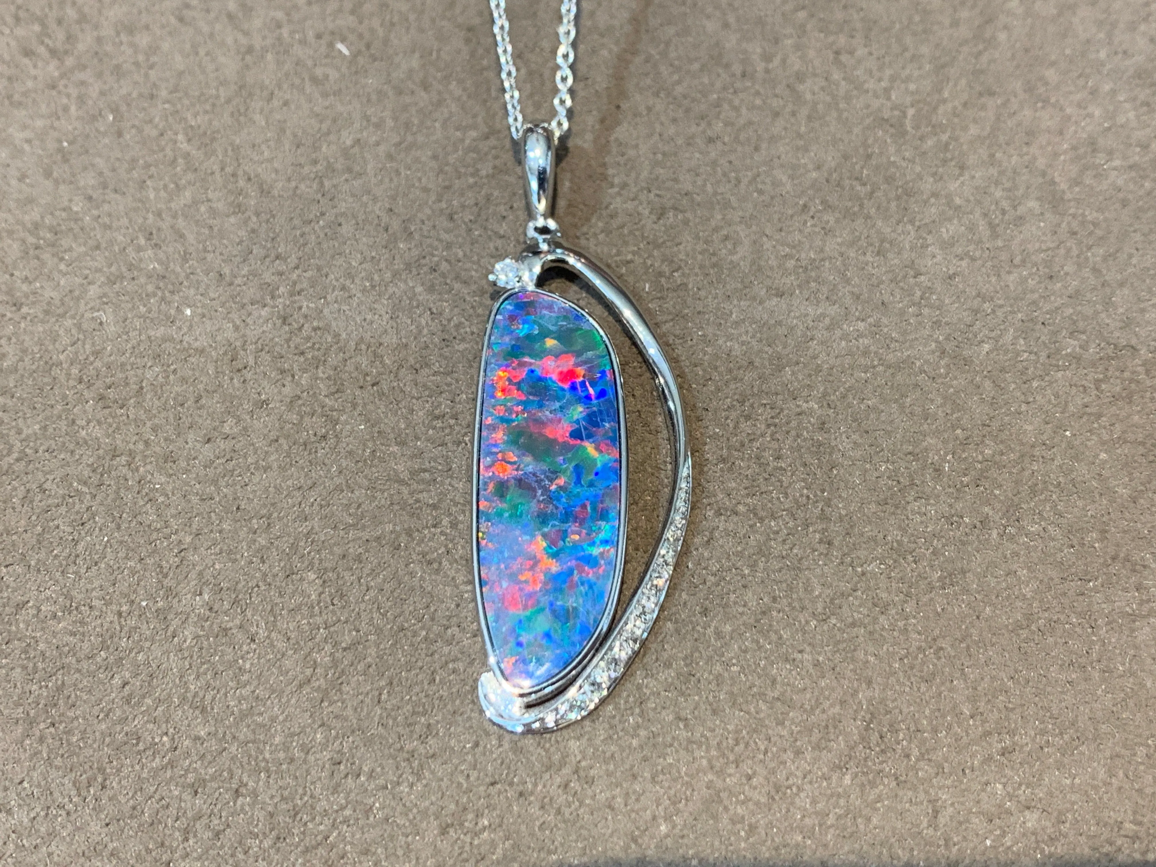 14kt White Gold Opal and diamond pendant