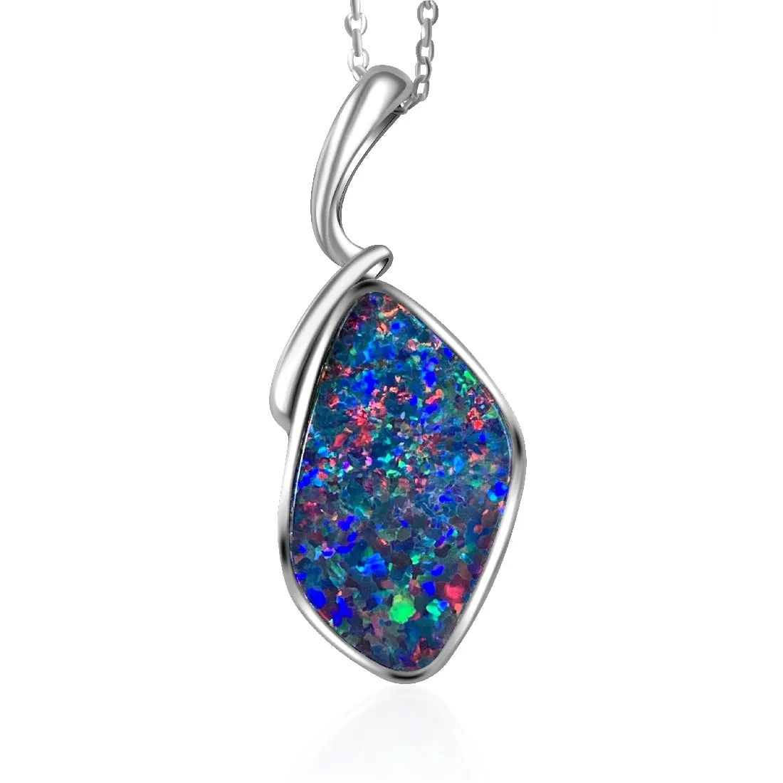 14kt White Gold Red Opal 8.2ct Doublet pendant