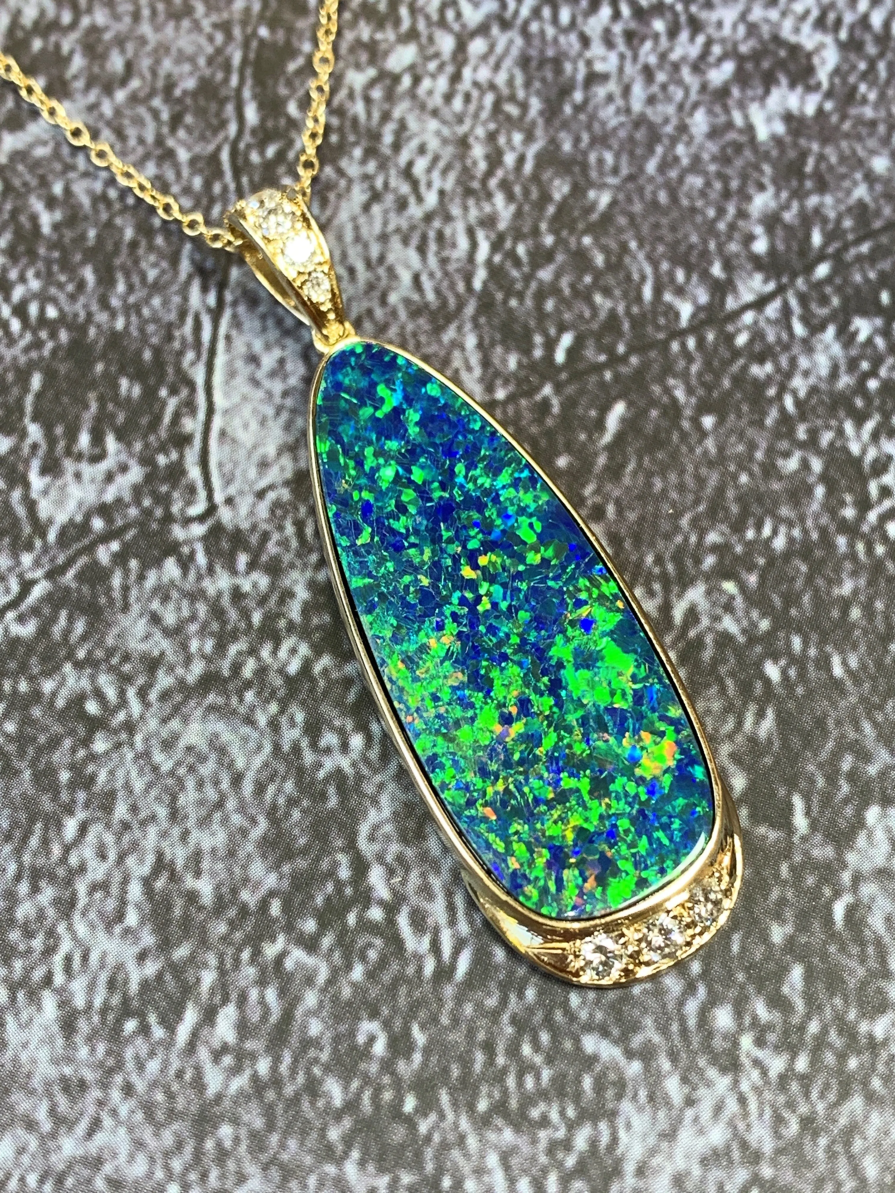 14kt Yellow Gold 12.77ct Opal doublet and Diamond pendant