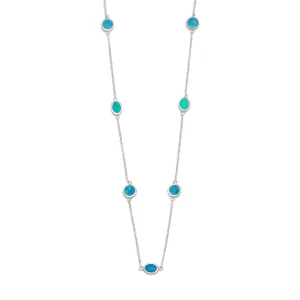 16"   2" Rhodium Plated Synthetic Blue Opal Necklace