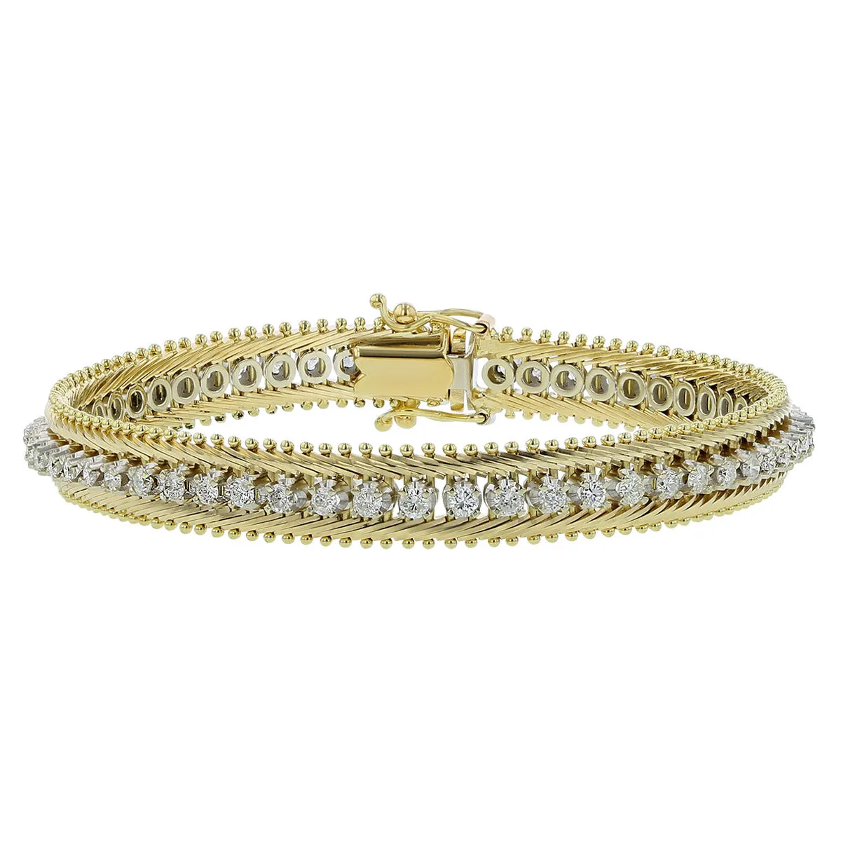 1.74-Carat Diamond Inlaid 14K Gold Bracelet