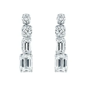 18ct White Gold Brilliant and Emerald Cut Diamond Drop Earrings