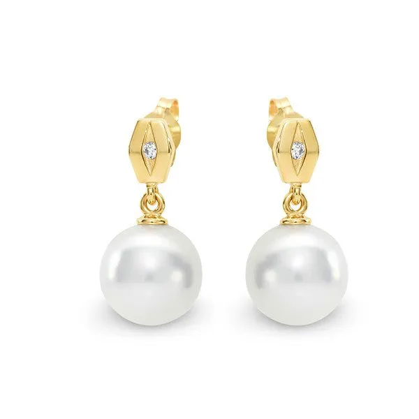 18CT Yellow Gold South Sea Pearl & Diamond Drop Pearl Earring