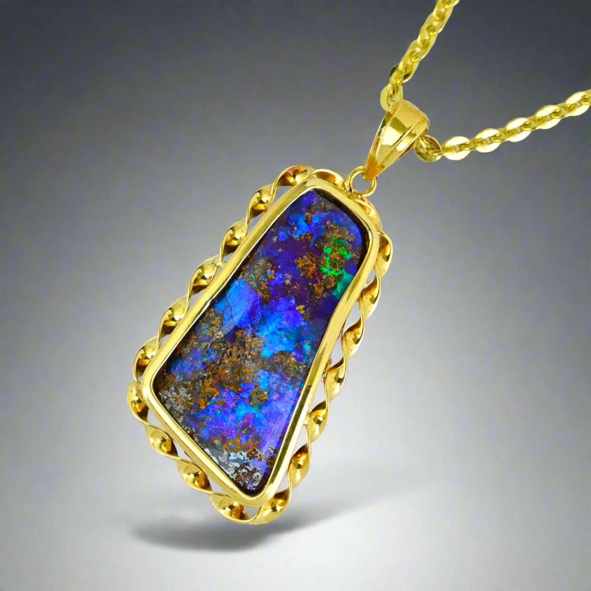 18K Gold Free Form Australian Boulder Opal Pendant