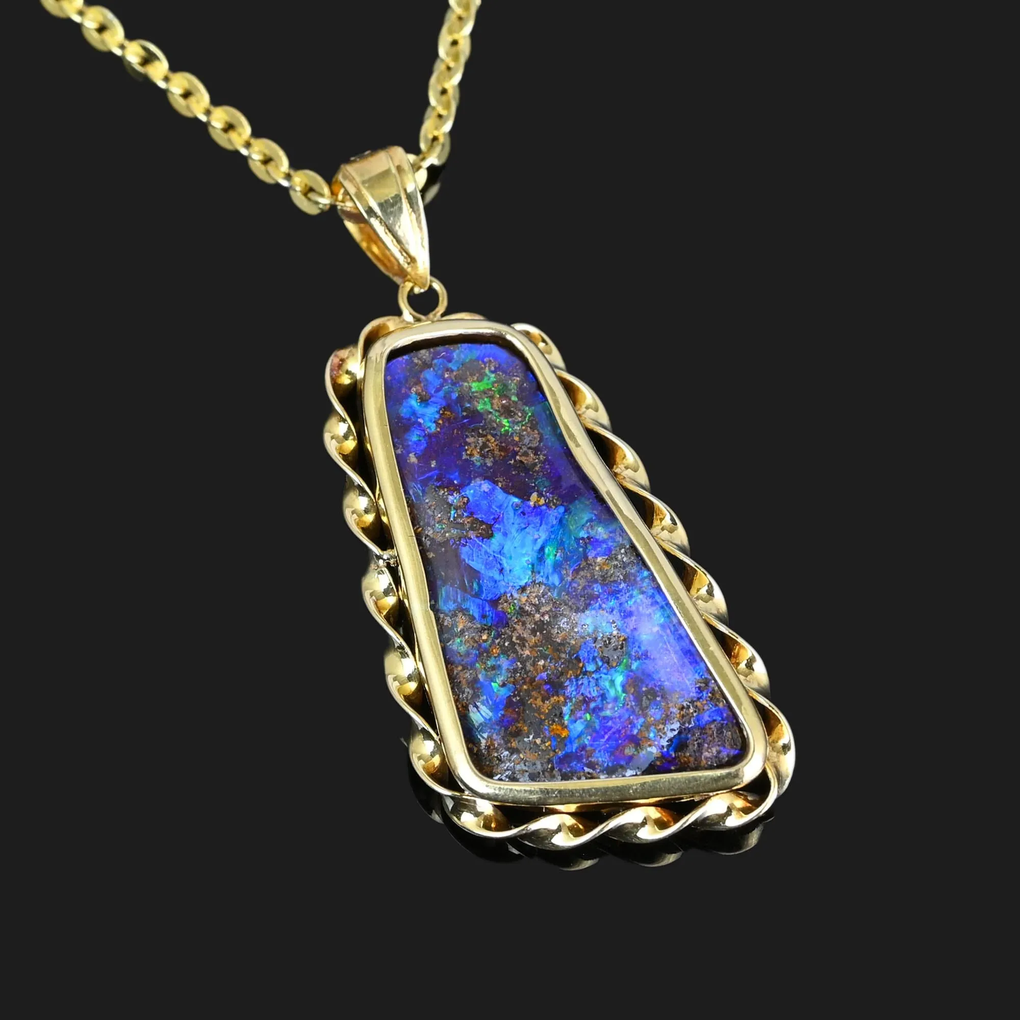 18K Gold Free Form Australian Boulder Opal Pendant