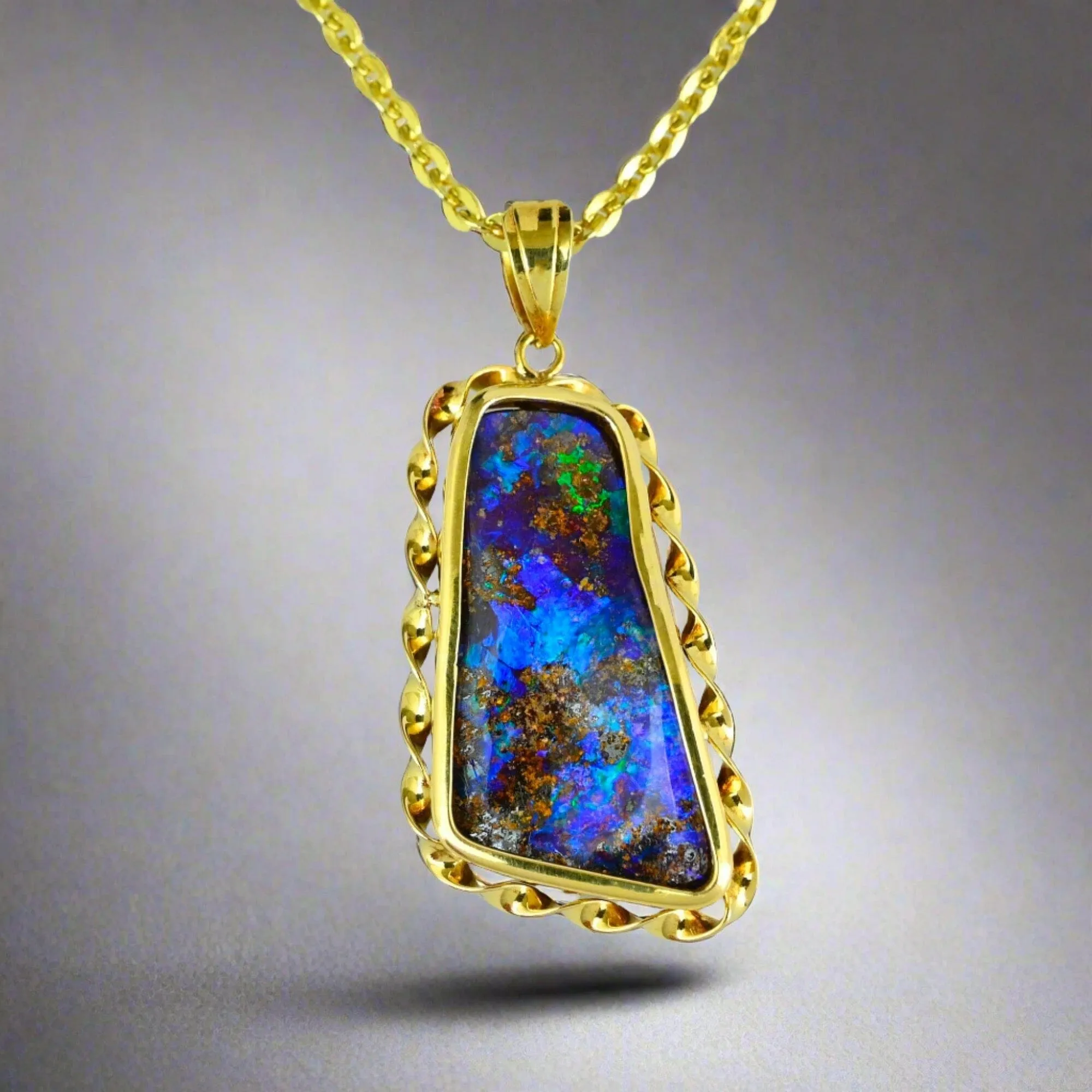 18K Gold Free Form Australian Boulder Opal Pendant