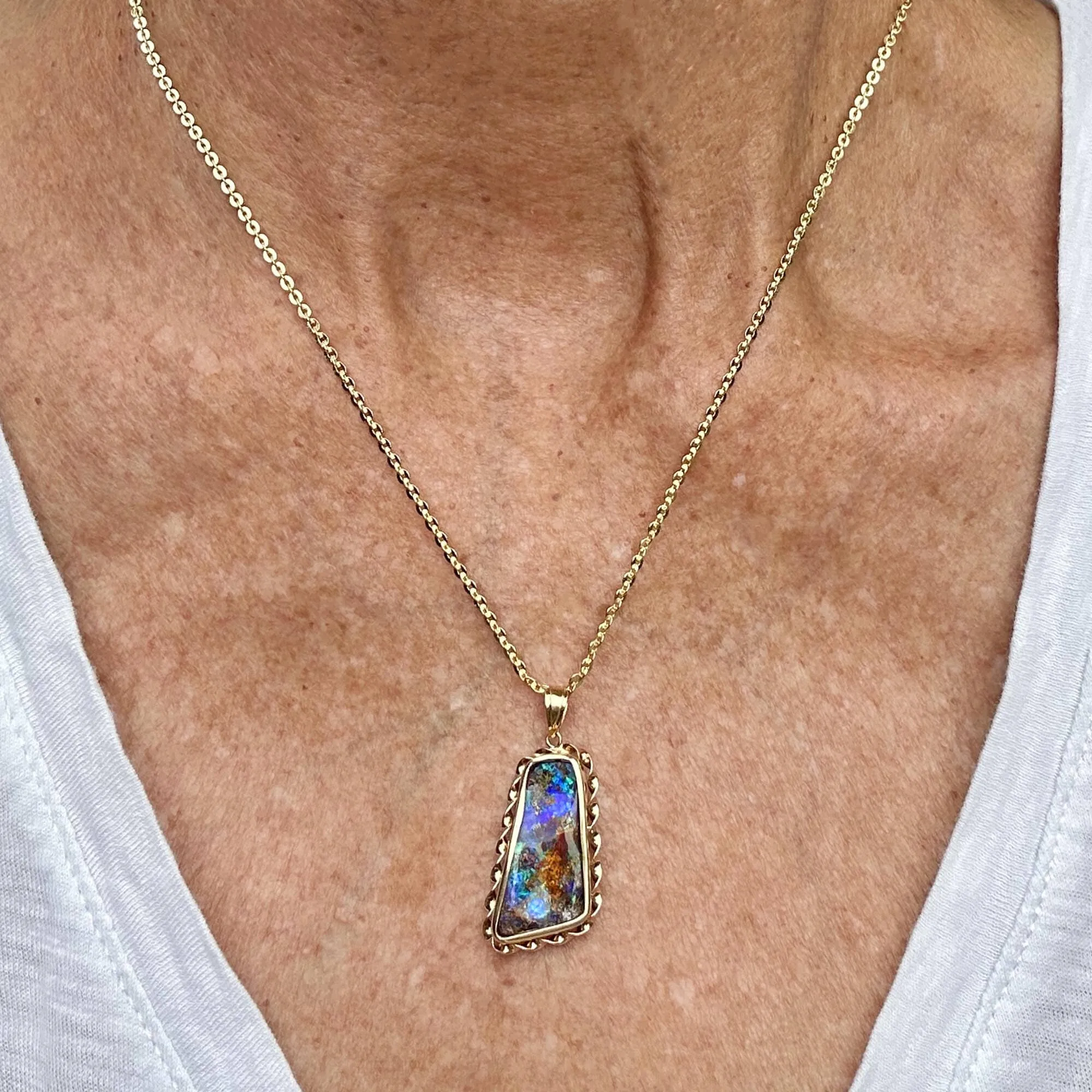 18K Gold Free Form Australian Boulder Opal Pendant