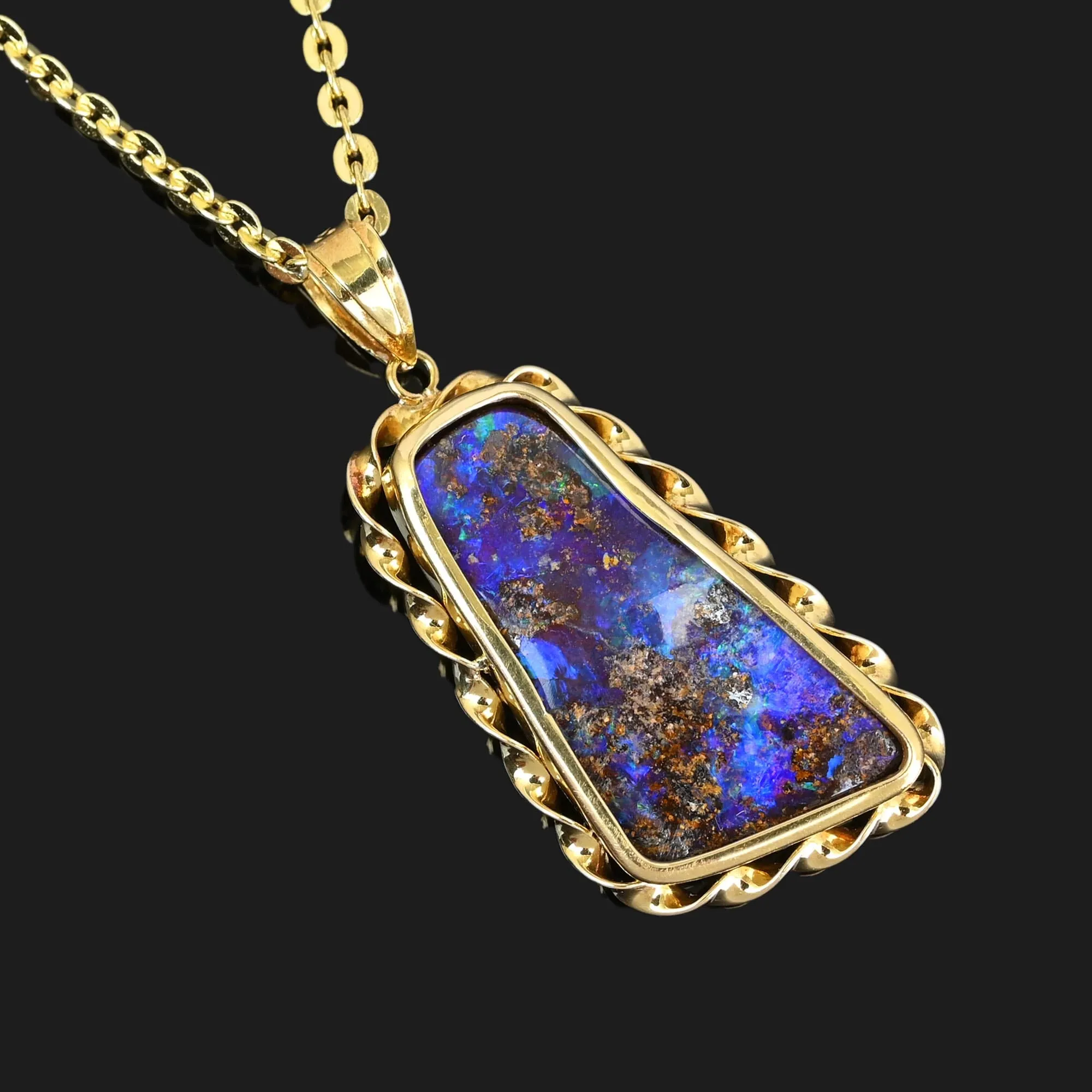 18K Gold Free Form Australian Boulder Opal Pendant