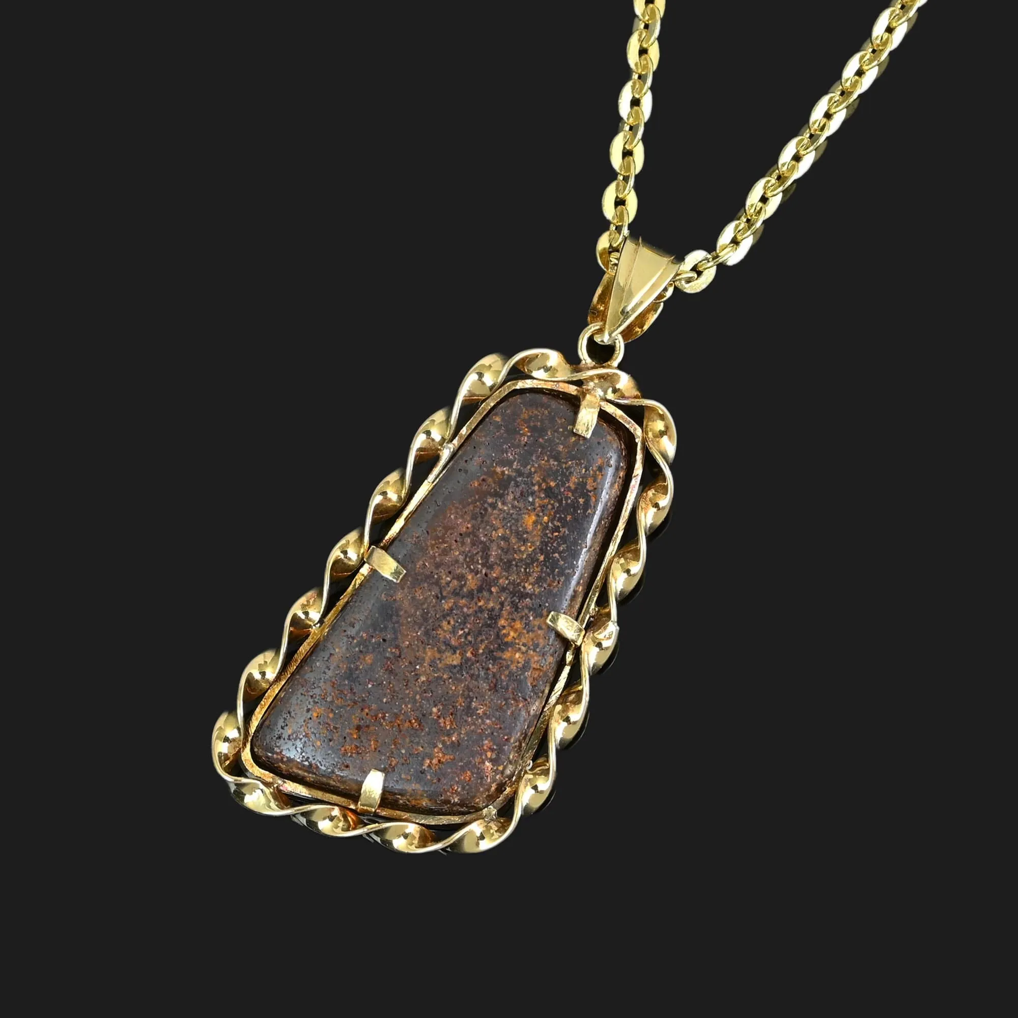 18K Gold Free Form Australian Boulder Opal Pendant