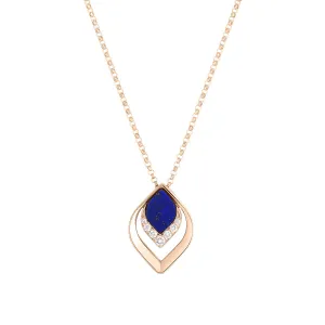 18K Rose Gold Lapis And Diamond Petal Pendant Necklace